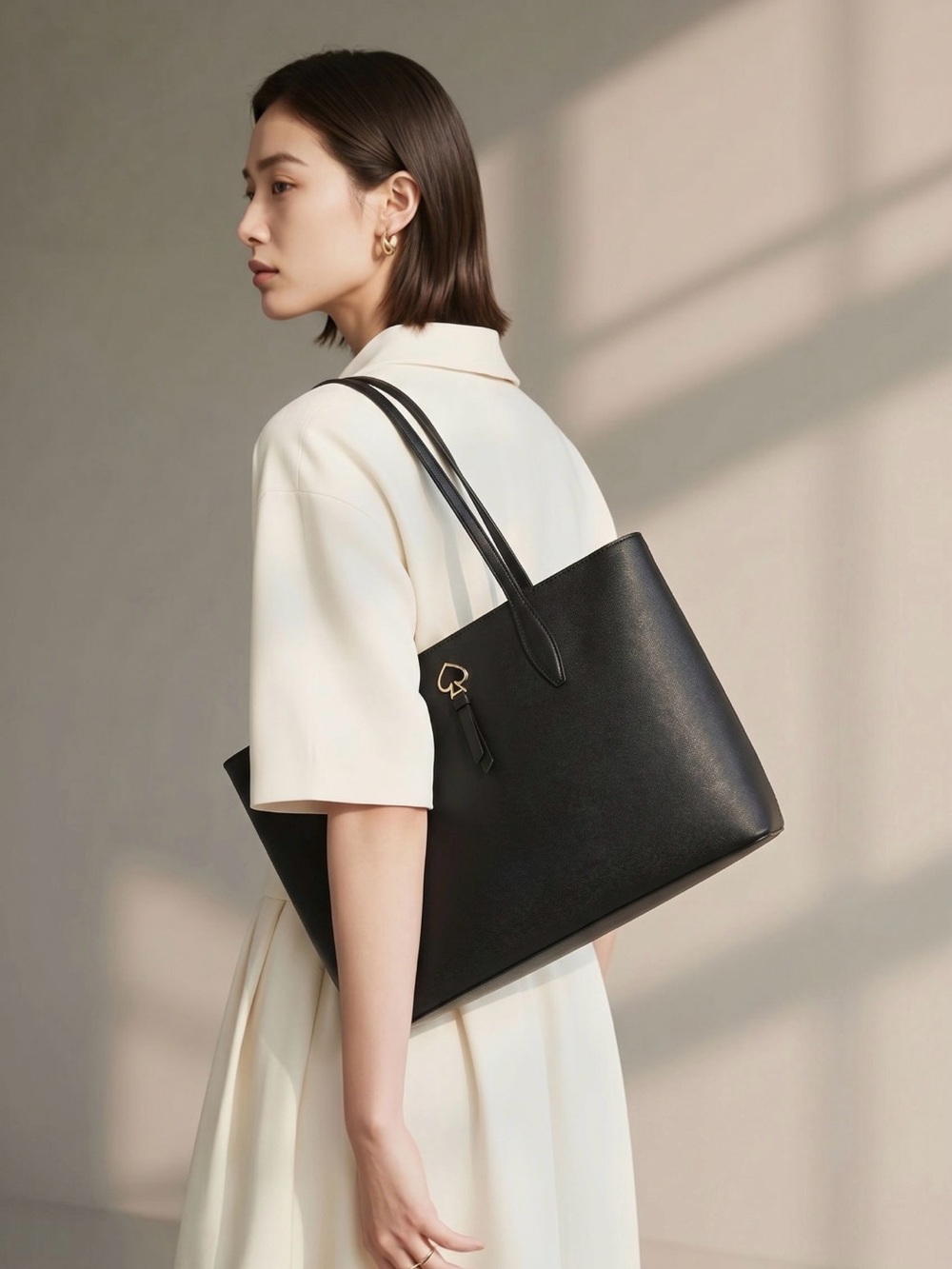 Minimalist Black Tote with Gold Charm